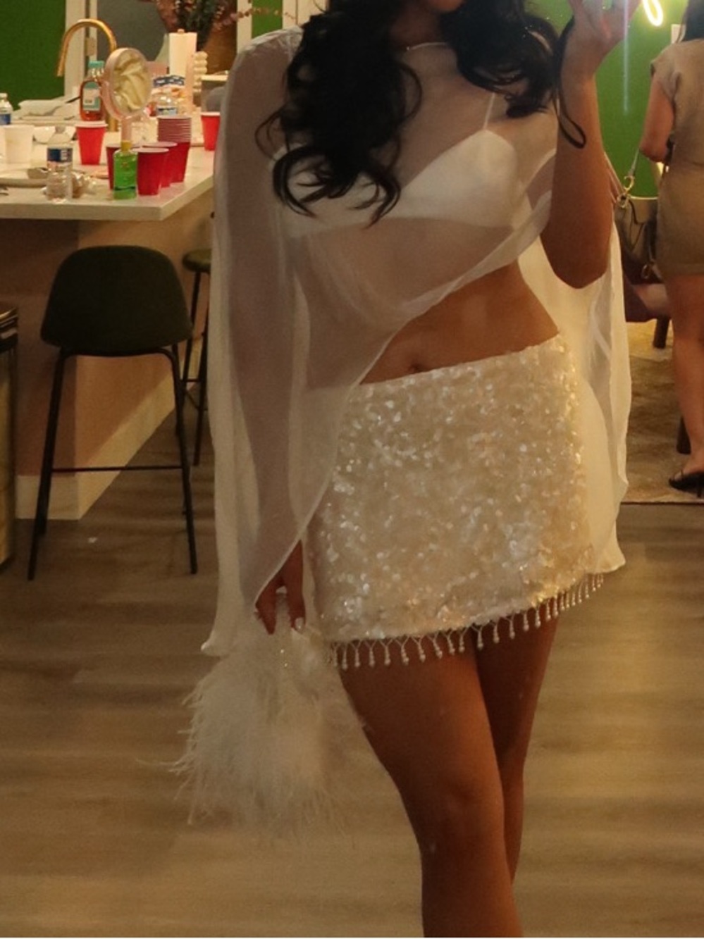 Meshki Bralette With Chiffon Cape -Ivory